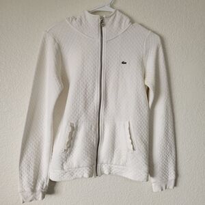 Lacoste White Quilted Zip-Up Sweater | Size 34